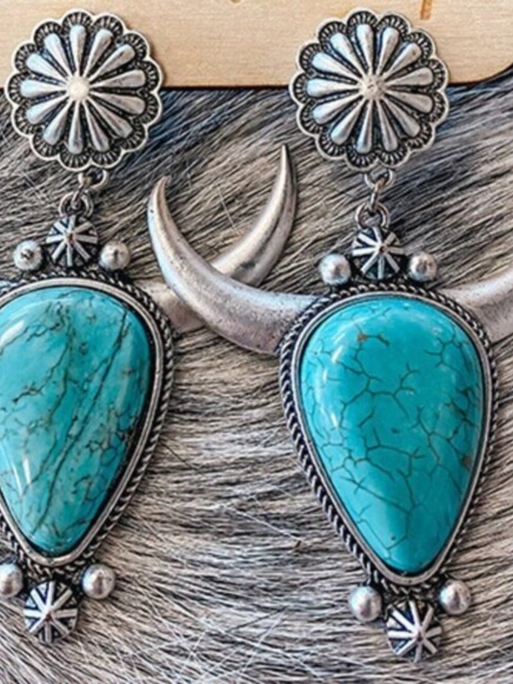 Turquoise Bull Head Earrings